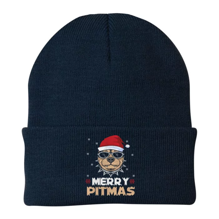 Backprint Merry Pitmas Pitbull Christmas Hat Gift Knit Cap Winter Beanie