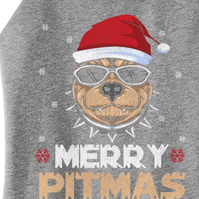 Backprint Merry Pitmas Pitbull Christmas Hat Gift Women’s Perfect Tri Rocker Tank