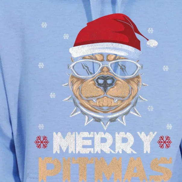 Backprint Merry Pitmas Pitbull Christmas Hat Gift Unisex Surf Hoodie