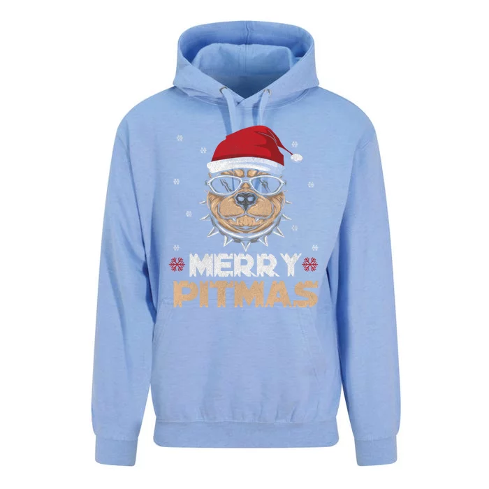 Backprint Merry Pitmas Pitbull Christmas Hat Gift Unisex Surf Hoodie