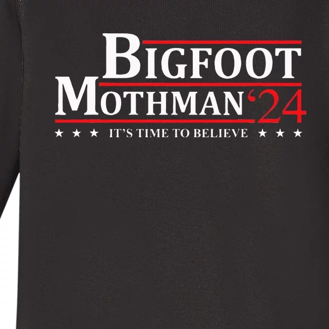 Bigfoot Mothman President 2024 Election Campaign Baby Long Sleeve Bodysuit