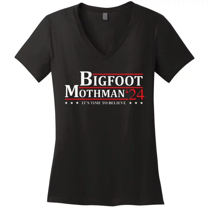 Bigfoot Mothman President 2024 Election Campaign Women's V-Neck T-Shirt