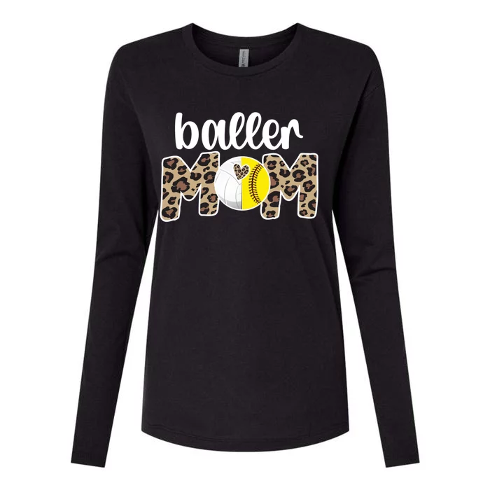 Baller Mom Proud Volleyball Softball Player Mother Gift Womens Cotton Relaxed Long Sleeve T-Shirt