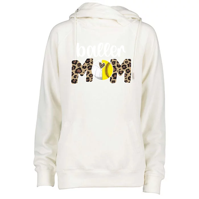 Baller Mom Proud Volleyball Softball Player Mother Gift Womens Funnel Neck Pullover Hood