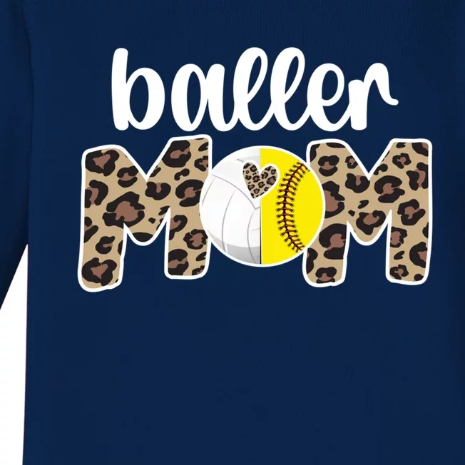 Baller Mom Proud Volleyball Softball Player Mother Gift Baby Long Sleeve Bodysuit