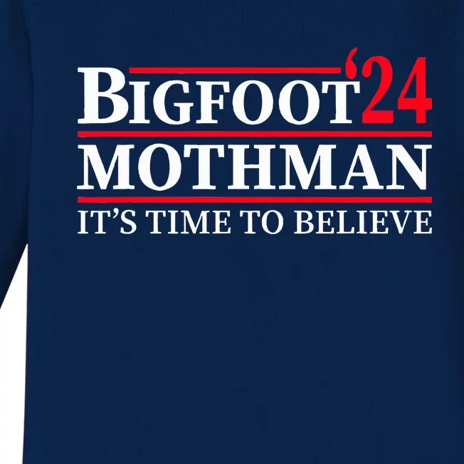 Bigfoot Mothman President Election 2024 Campaign Baby Long Sleeve Bodysuit