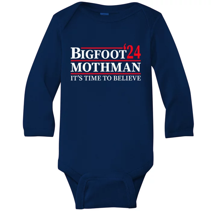 Bigfoot Mothman President Election 2024 Campaign Baby Long Sleeve Bodysuit