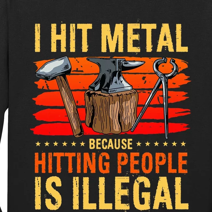 Blacksmith Metal Pounder Steel Workers Forge Anvil Tall Long Sleeve T-Shirt