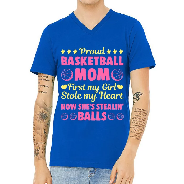 Basketball Mom Proud Mother Of Basketball Player Sport Gift V-Neck T-Shirt