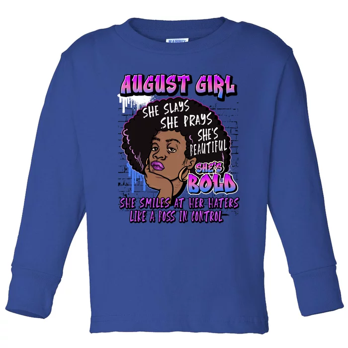 Black Melanin Queen August Afro Birthday Virgo Leo Gift Toddler Long Sleeve Shirt