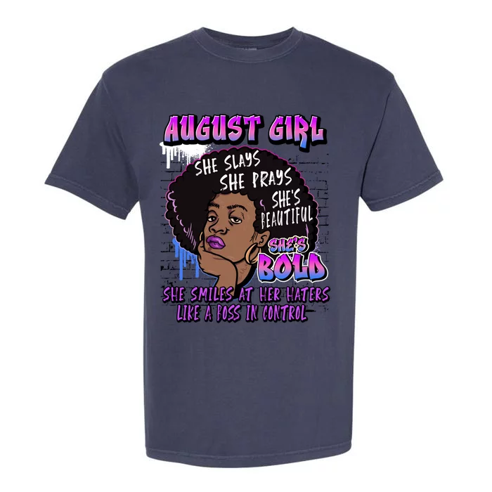 Black Melanin Queen August Afro Birthday Virgo Leo Gift Garment-Dyed Heavyweight T-Shirt