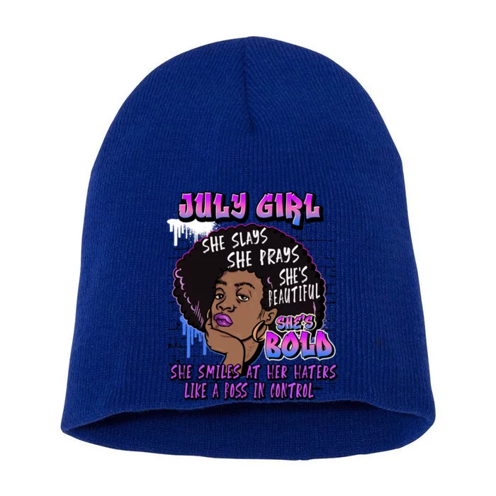 Black Melanin Queen July Afro Birthday Cancer Leo Gift Short Acrylic Beanie