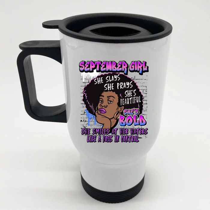 Black Melanin Queen September Afro Birthday Virgo Libra Gift Front & Back Stainless Steel Travel Mug