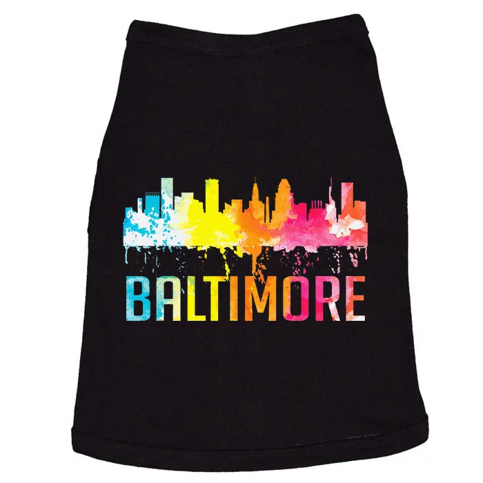 Baltimore Maryland Retro Watercolor Skyline Art Souvenir Doggie Tank