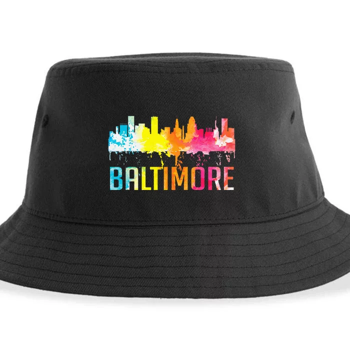 Baltimore Maryland Retro Watercolor Skyline Art Souvenir Sustainable Bucket Hat