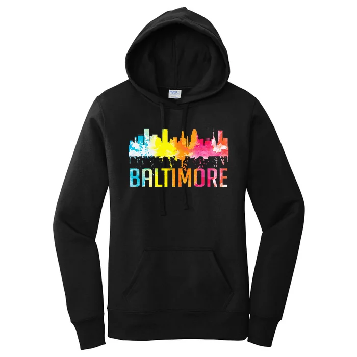 Baltimore Maryland Retro Watercolor Skyline Art Souvenir Women's Pullover Hoodie