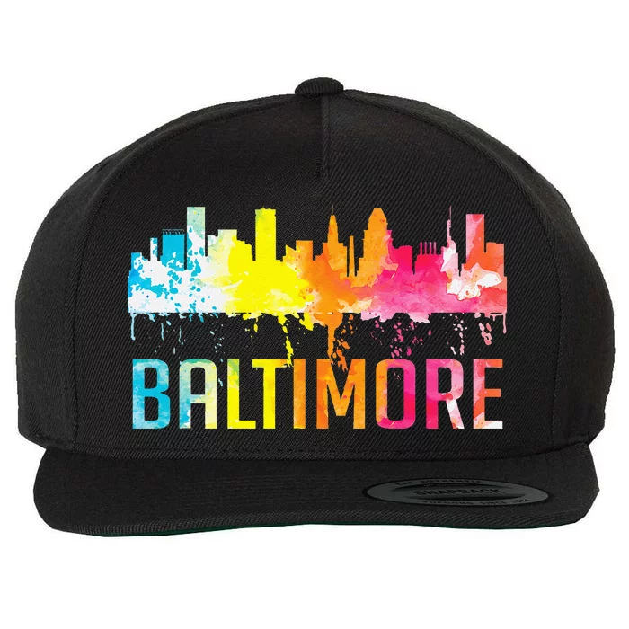 Baltimore Maryland Retro Watercolor Skyline Art Souvenir Wool Snapback Cap