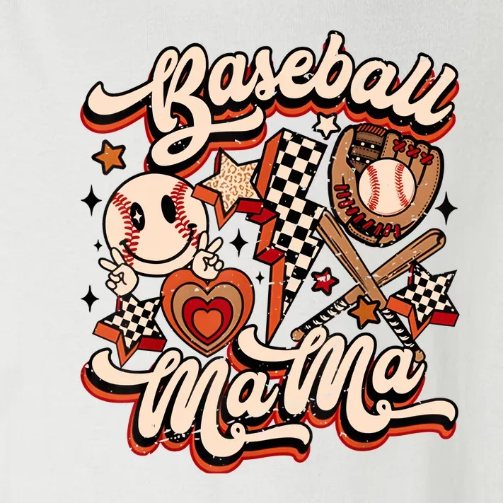 Baseball Mama Retro Groovy Baseball Softball Mom Smile Face Toddler Long Sleeve Shirt