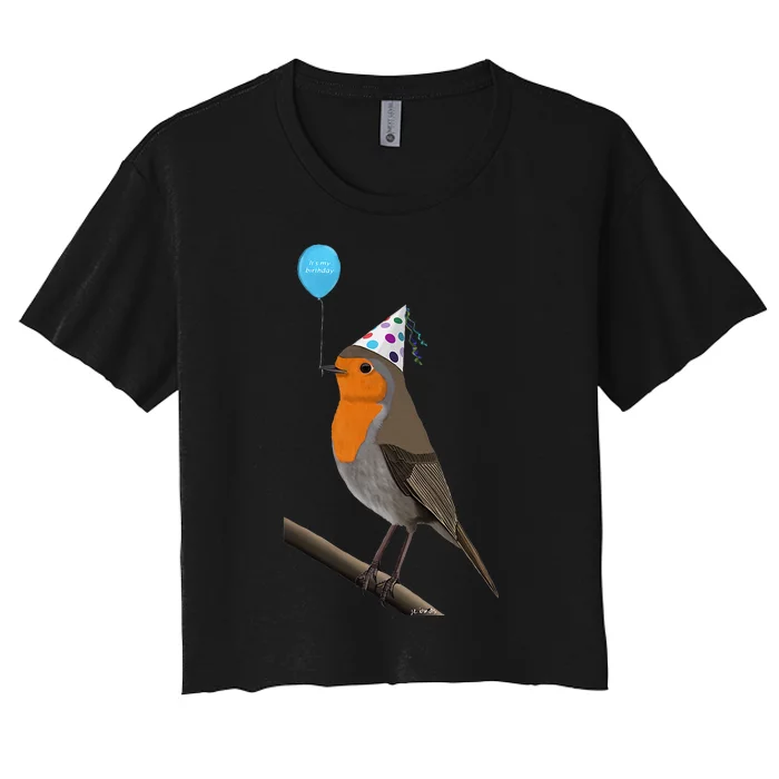 Bird Motif Robin Bird Animal Drawing Birthday Women's Crop Top Tee