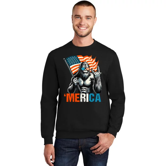 Bigfoot Merica Rock American Flag Patriotic Sweatshirt