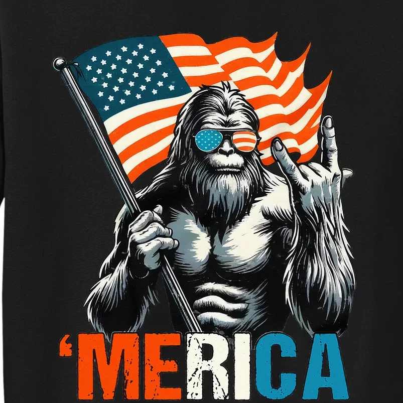 Bigfoot Merica Rock American Flag Patriotic Sweatshirt