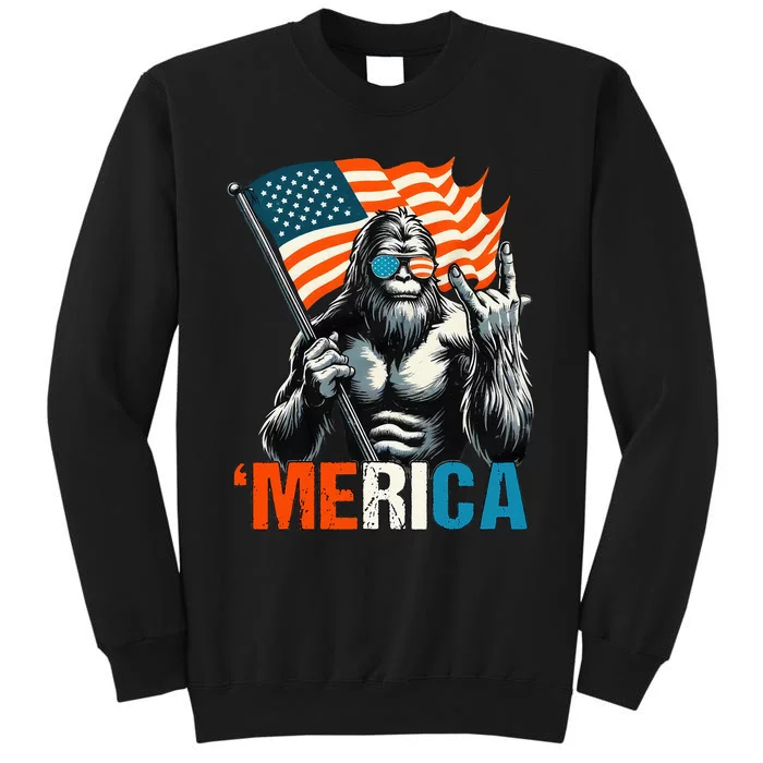 Bigfoot Merica Rock American Flag Patriotic Sweatshirt