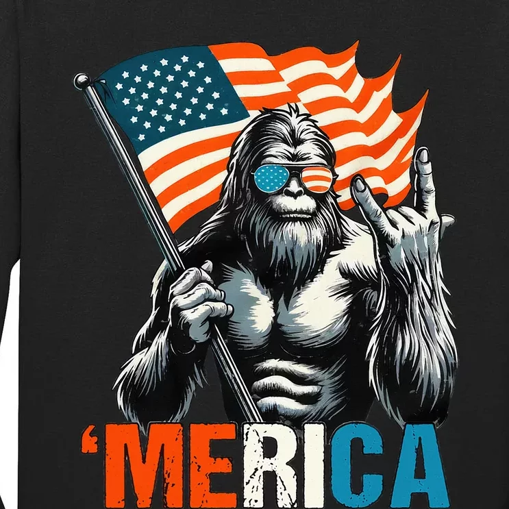 Bigfoot Merica Rock American Flag Patriotic Tall Long Sleeve T-Shirt