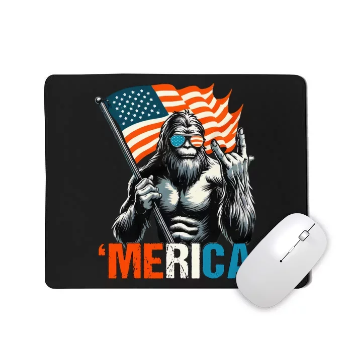 Bigfoot Merica Rock American Flag Patriotic Mousepad