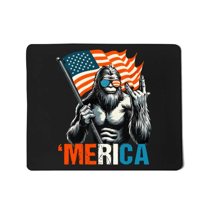 Bigfoot Merica Rock American Flag Patriotic Mousepad