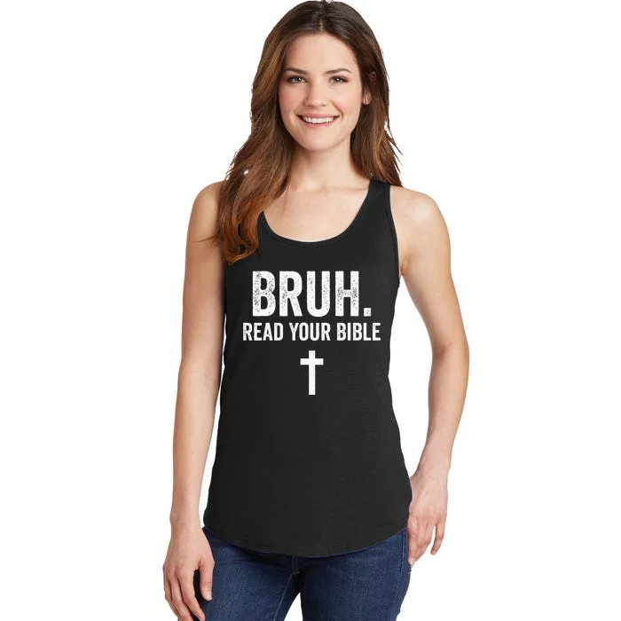 Bruh Meme Read Your Bible God Funny Modern Christian Church Ladies Essential Tank