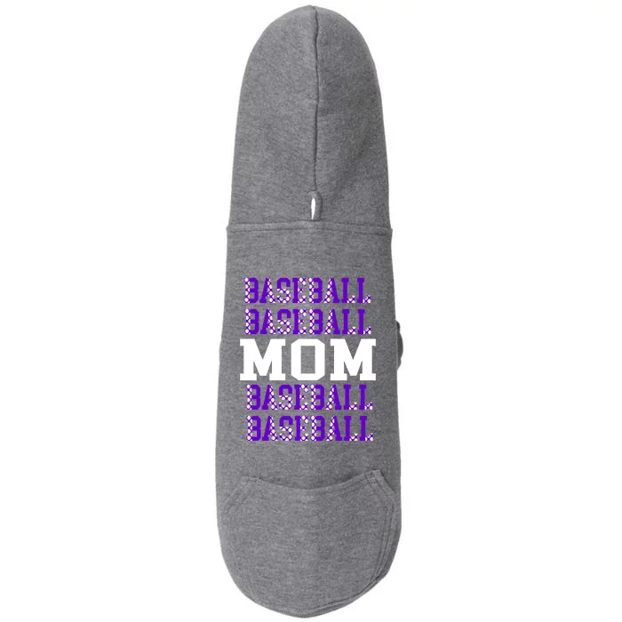 Baseball Mom Repeating Purple White Sports Mom Gift Doggie 3-End Fleece Hoodie