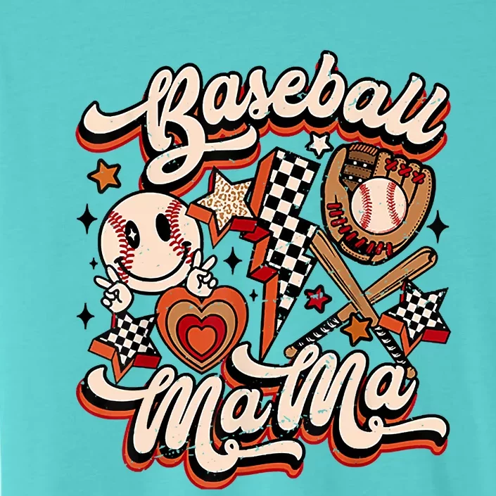 Baseball Mama Retro Groovy Baseball Softball Mom Smile Face ChromaSoft Performance T-Shirt