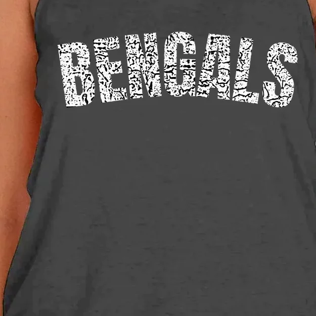 B.E.N.G.A.L.S Mascot Retro Sports Name Design Women's Knotted Racerback Tank