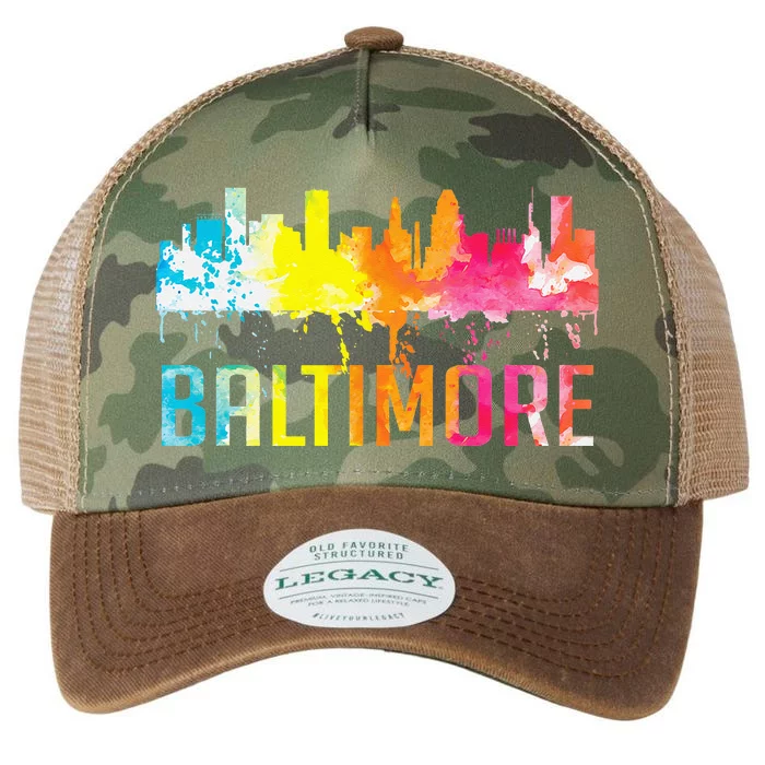 Baltimore Maryland Retro Watercolor Skyline Art Souvenir Legacy Tie Dye Trucker Hat