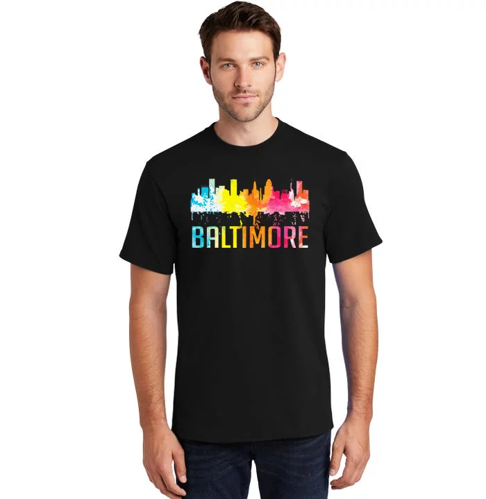 Baltimore Maryland Retro Watercolor Skyline Art Souvenir Tall T-Shirt