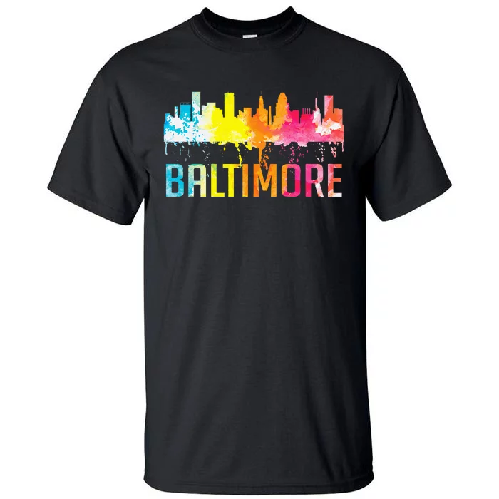 Baltimore Maryland Retro Watercolor Skyline Art Souvenir Tall T-Shirt