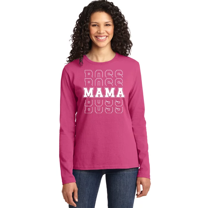 Boss Mama Retro Mom Gift Ladies Long Sleeve Shirt