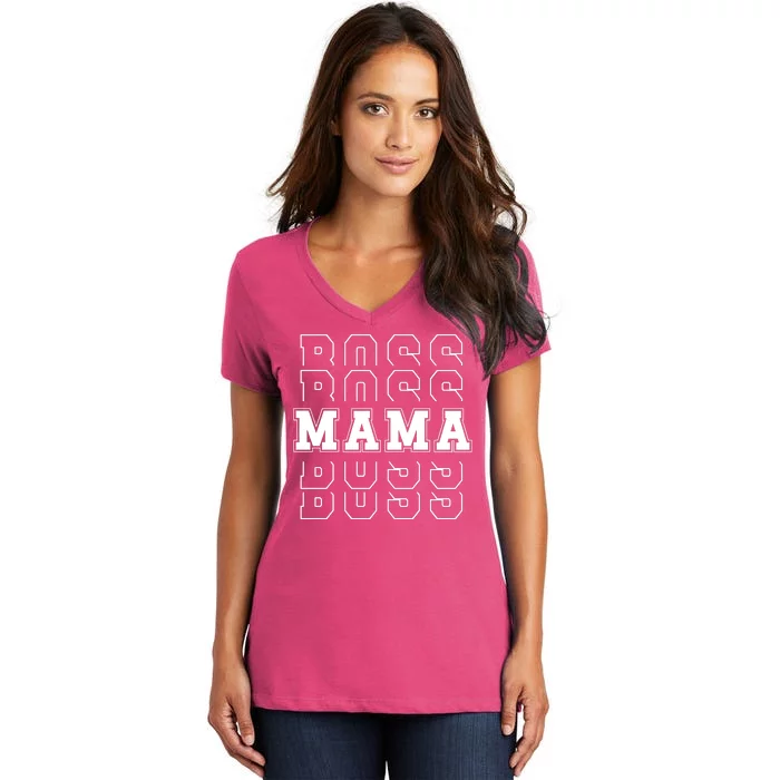 Boss Mama Retro Mom Gift Women's V-Neck T-Shirt