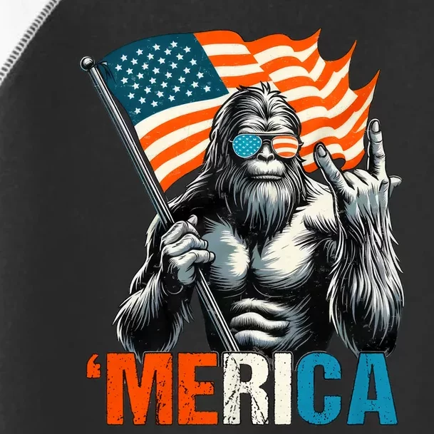 Bigfoot Merica Rock American Flag Patriotic 4th Of July Toddler Fine Jersey T-Shirt