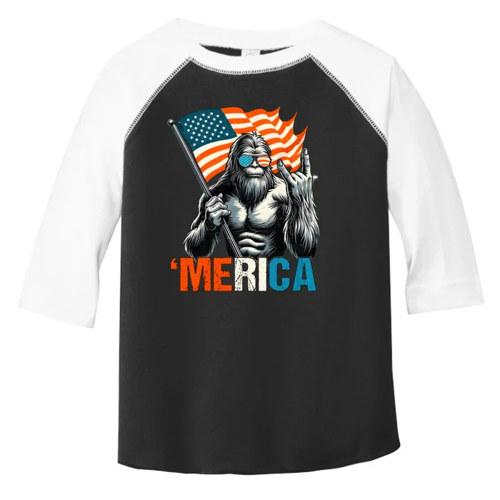 Bigfoot Merica Rock American Flag Patriotic 4th Of July Toddler Fine Jersey T-Shirt