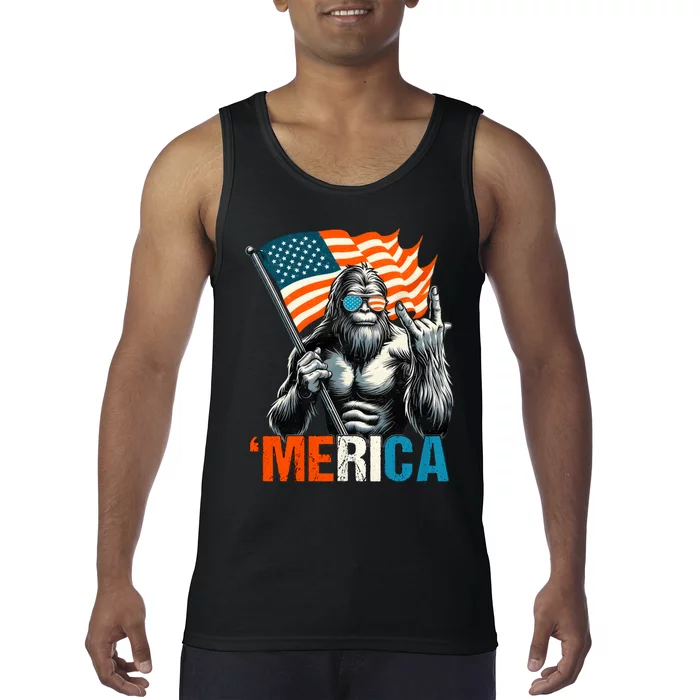 Bigfoot Merica Rock American Flag Patriotic 4th Of July Tank Top