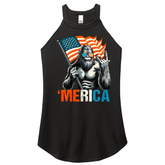 Bigfoot Merica Rock American Flag Patriotic 4th Of July Women’s Perfect Tri Rocker Tank