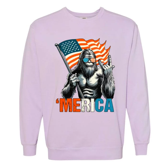 Bigfoot Merica Rock American Flag Patriotic 4th Of July Garment-Dyed Sweatshirt