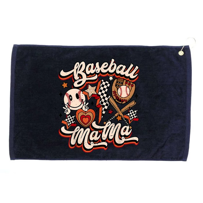 Baseball Mama Retro Groovy Baseball Softball Mom Smile Face Grommeted Golf Towel