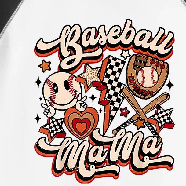 Baseball Mama Retro Groovy Baseball Softball Mom Smile Face Toddler Fine Jersey T-Shirt