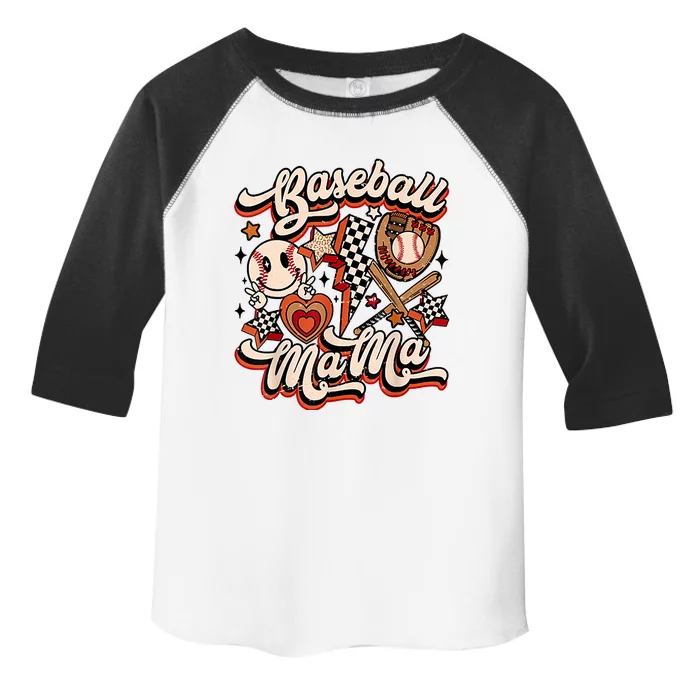 Baseball Mama Retro Groovy Baseball Softball Mom Smile Face Toddler Fine Jersey T-Shirt