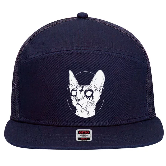 Black Metal Sphynx Cat I Goth And Death Metal 7 Panel Mesh Trucker Snapback Hat