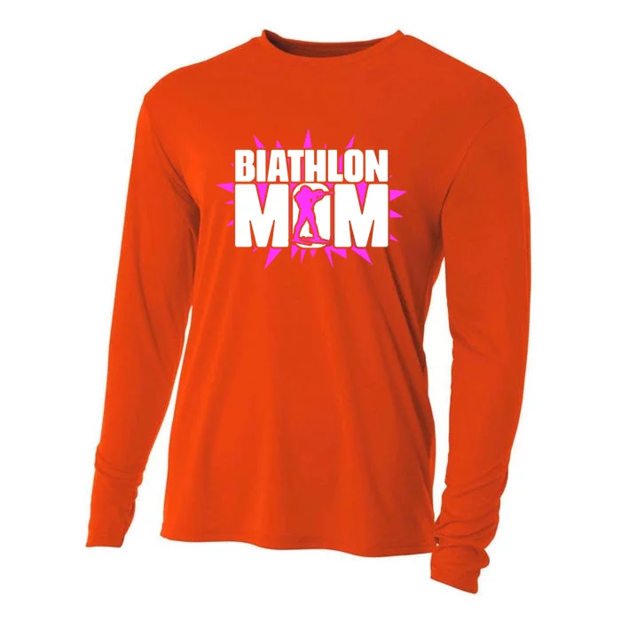 Biathlon Mom Skiing Shooting Ski Sport Biathlete Gift Cooling Performance Long Sleeve Crew