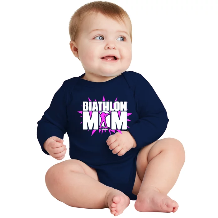 Biathlon Mom Skiing Shooting Ski Sport Biathlete Gift Baby Long Sleeve Bodysuit