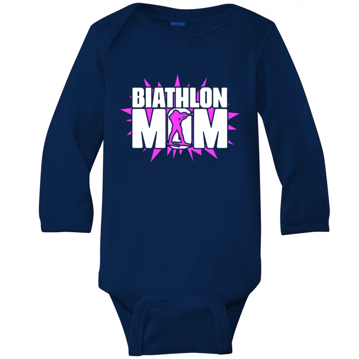 Biathlon Mom Skiing Shooting Ski Sport Biathlete Gift Baby Long Sleeve Bodysuit